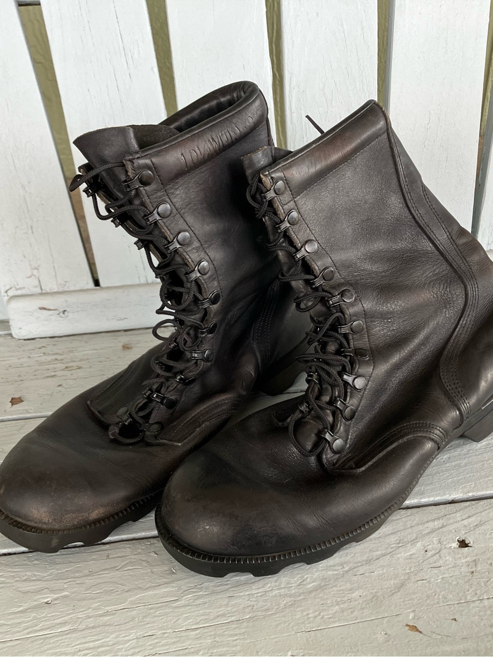 Men's Black Leather Lace-Up Combat Boots RO SEARCH Vintage Military